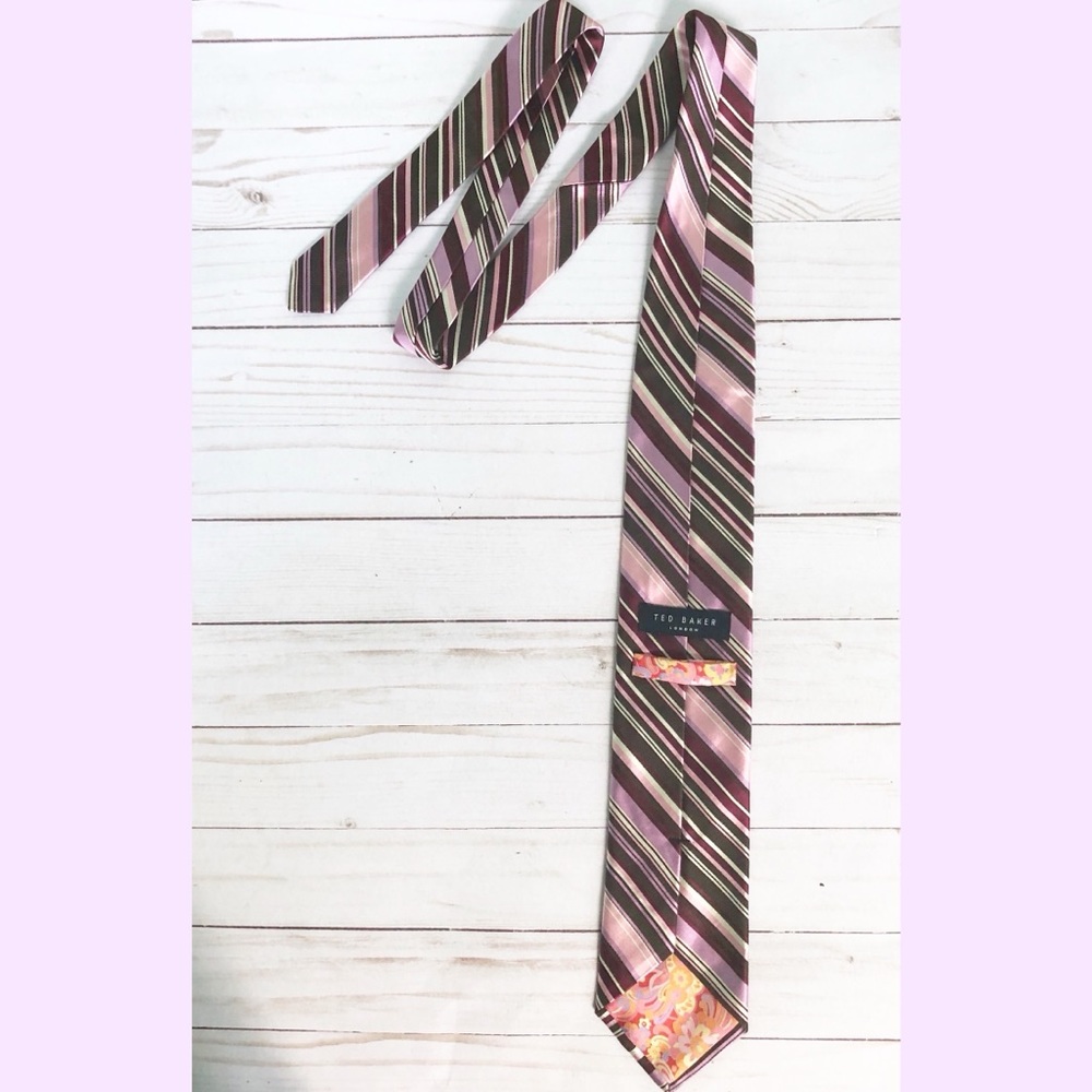 Ted Baker Silk Purple and Pink Striped Pattern Tie